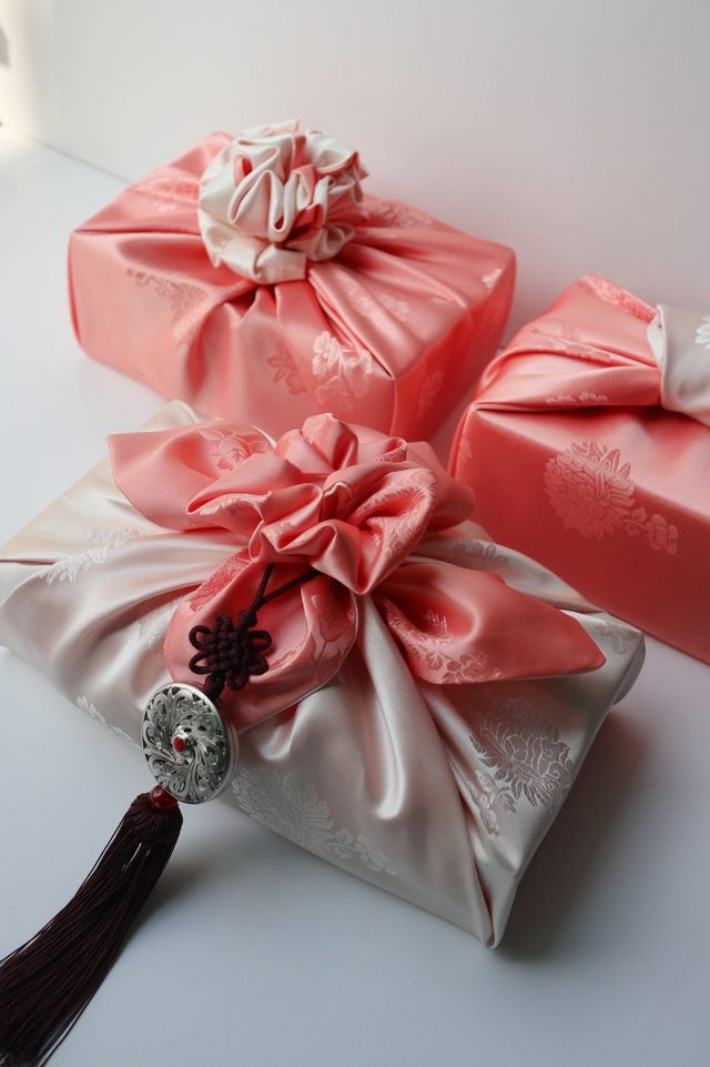 Floral Double Sided Bojagi (Light Ivory / Soft Coral)