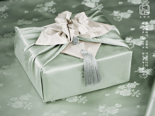 Floral Double Sided Bojagi (Light Ivory / Duck egg blue)