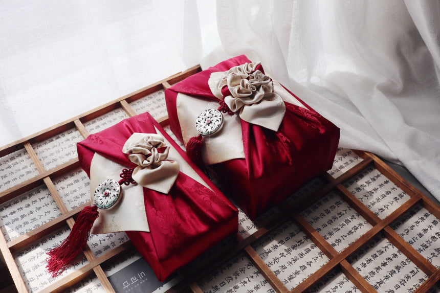 Floral Double Sided Bojagi (Deep Ivory / Deep Burgundy)