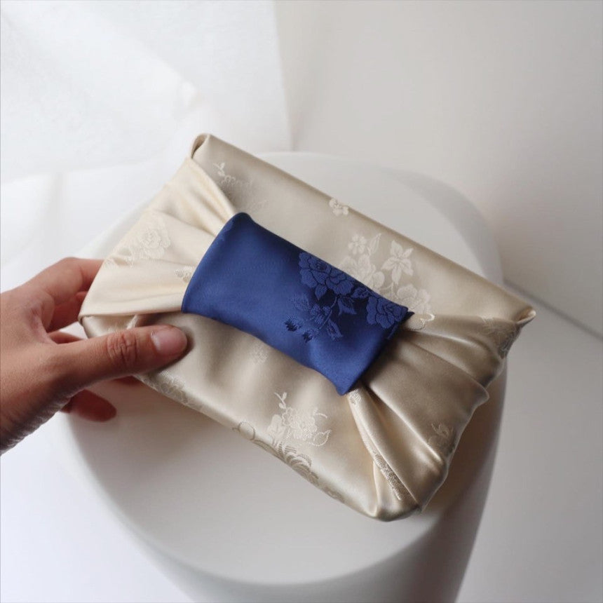 Floral Double Sided Bojagi (Deep Ivory / MidnightBule)