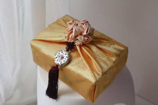 Floral Double Sided Bojagi (Deep Ivory / Gold)