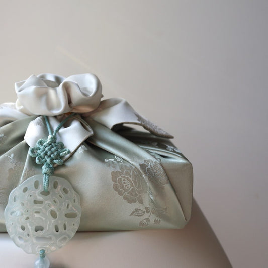 Floral Double Sided Bojagi (Light Ivory / Duck egg blue)